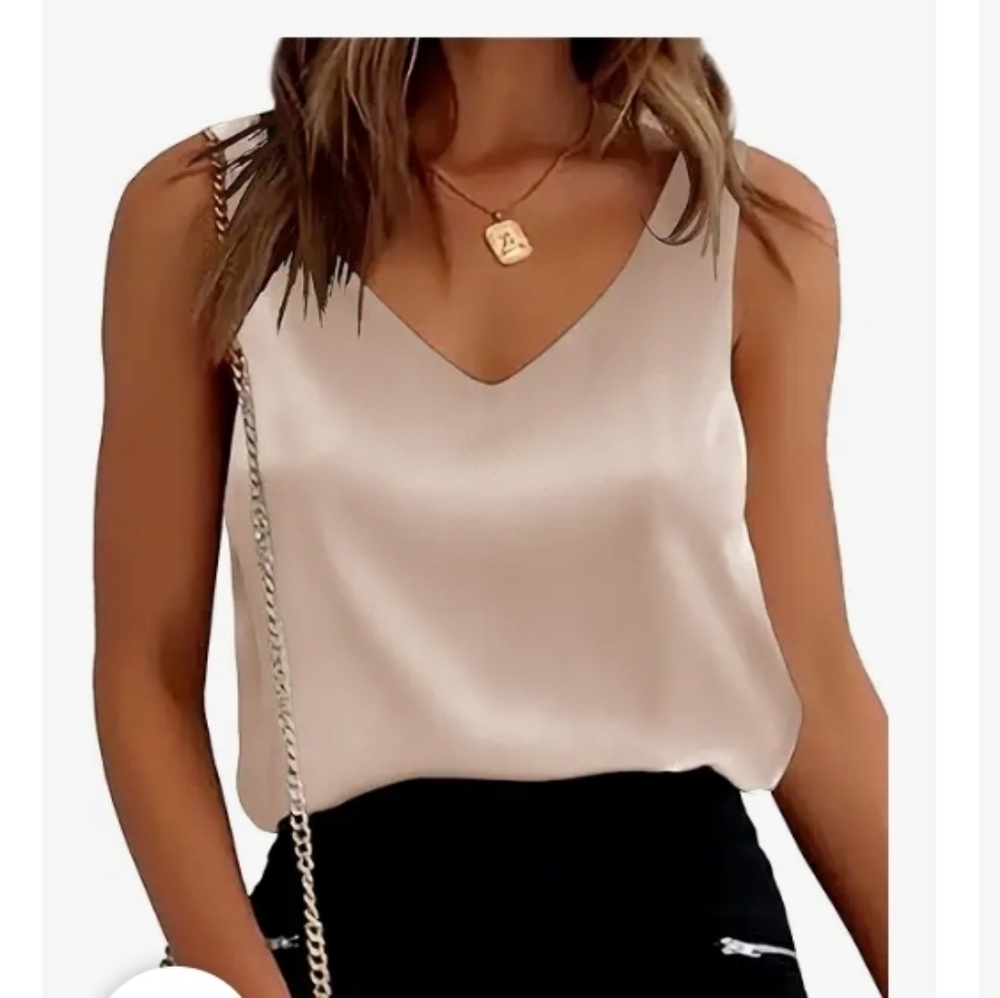 Luxveer woman's medium silk light gold tank shirt
